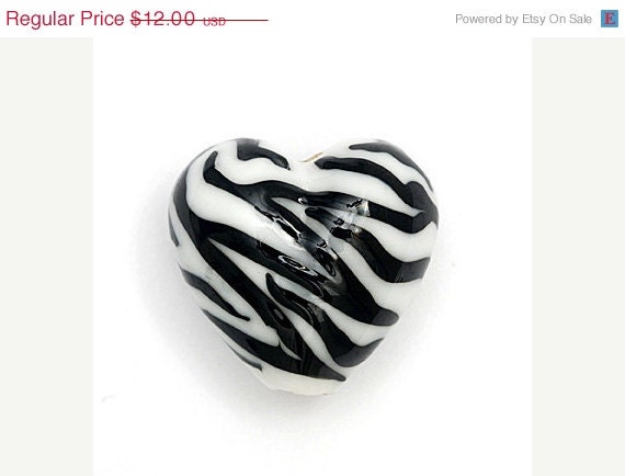 ON SALE 30% OFF 11830805 - Zebra Stripes Heart Focal Bead - Handmade Lampwork Bead