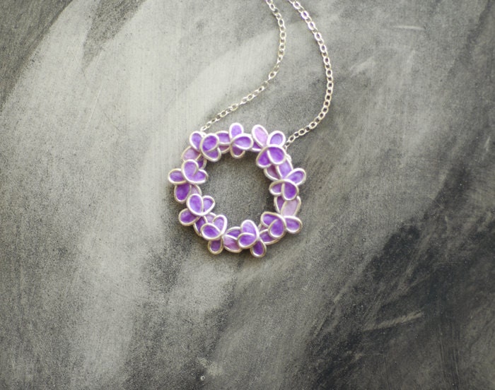 Lavender Lilac Forget Me Not Flower Necklace in Sterling Silver, Botanical Floral Jewelry, Artisan Wearable Art....
