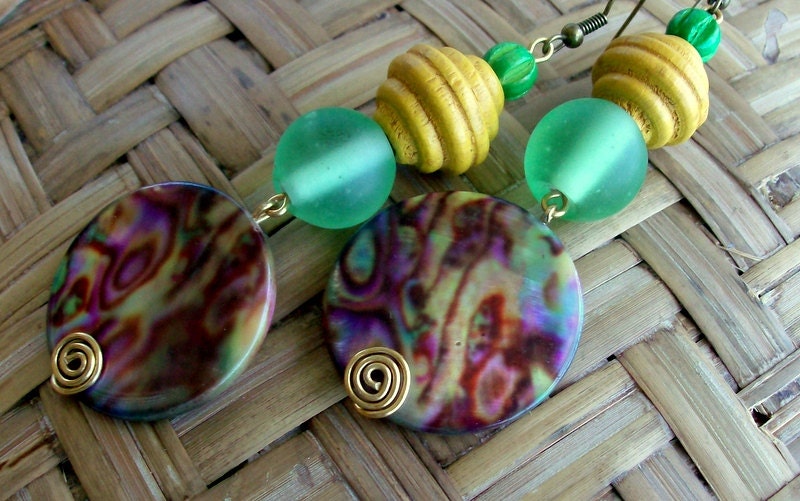 Rainbow Tribe Wood & Shell Earrings - African Jewelry - Bohemian Earrings - stoneandbone