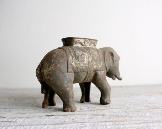Antique Cast Iron Elephant Bank Vintage by shavingkitvintage