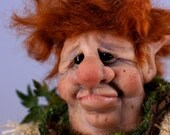 Gnome, Spring elf with blueberries, Hob the Gardener Gnome, sporting red hair and a Striped Hat