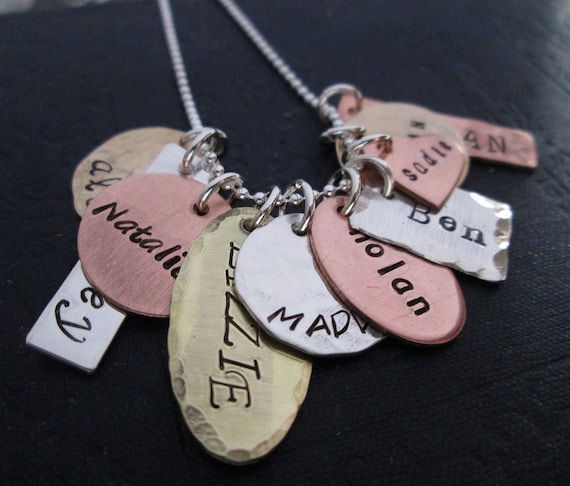 The Family Collection Necklace - handstamped necklace - mixed metal grandmothers necklace