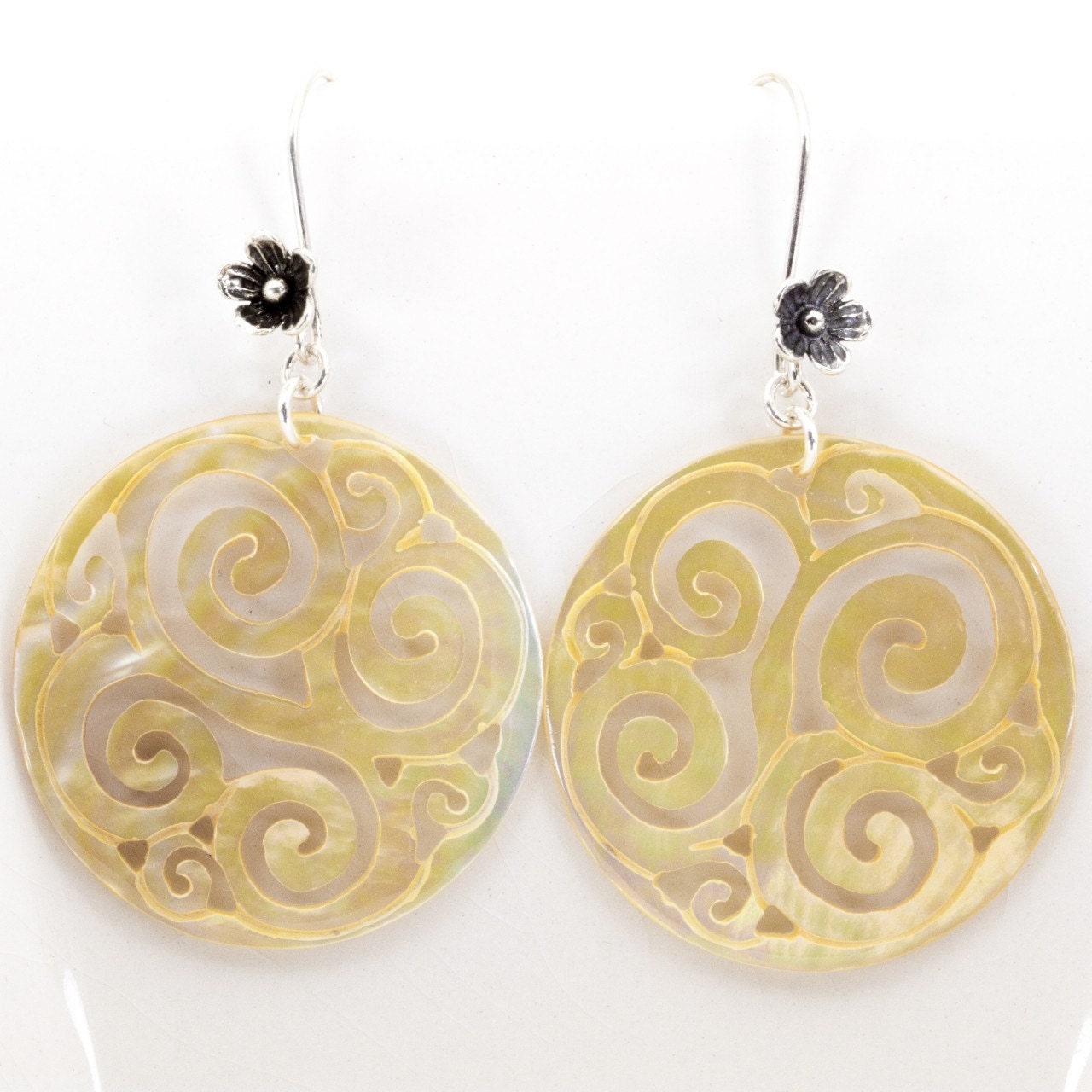 SALE Long Dangly Shell Swirly Earrings- Mother of Pearl