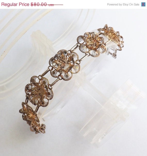 Memorial Day Sale Vintage bracelet filigree silver cannetille floral perfect for wedding or prom