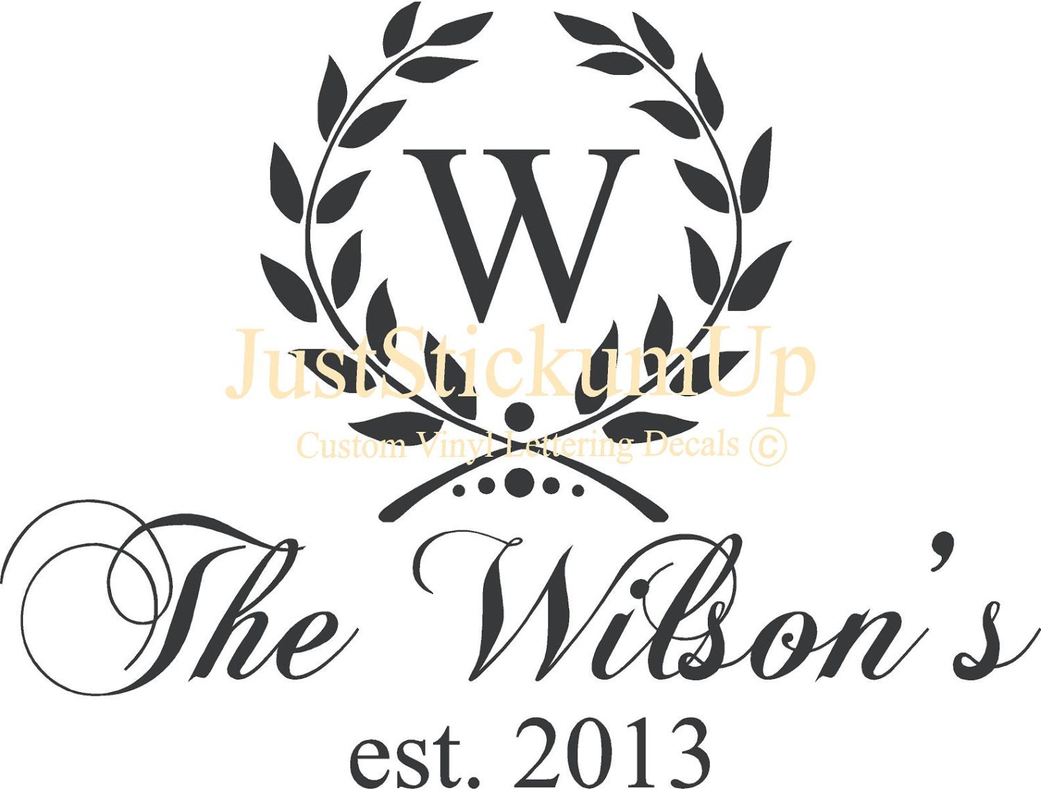 Family Name Laurel Crest Initial Custom Wall Art Words Vinyl Lettering Decal Free ship to U.S.