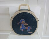 Vintage Children Train Case Suitcase Blue Doll