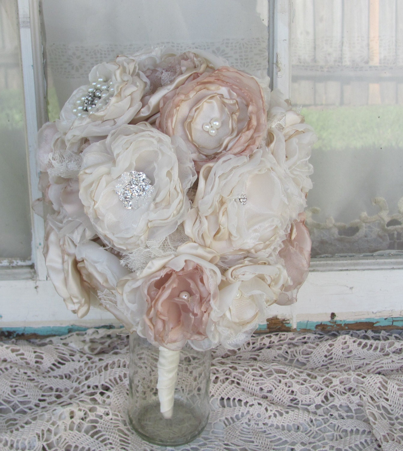 Brides Bouquet Rhinestones and Pearls  Custom Design to Match Colors