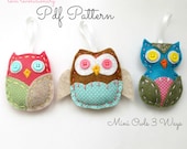 PDF Pattern Felt Owl Softie Ornaments Mini 3 Ways Brooch Pin DIY Tutorial Crafts