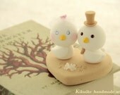 Handmade love birds bride and groom wedding cake topper
