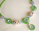 Rivoli Lavender Purple Pink Green Beadwoven Necklace Unique Beaded Beadwork Beadweaving Jewelry Shades of Scheherazade