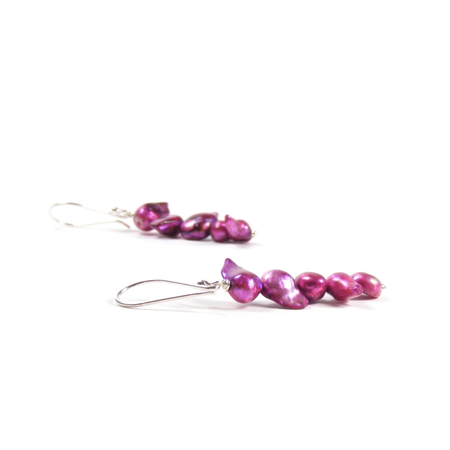 Purple Pearl Earrings, Handmade Baroque Pearl Sterling Silver Earrings, Deep Amethyst Purple Dangle Earrings