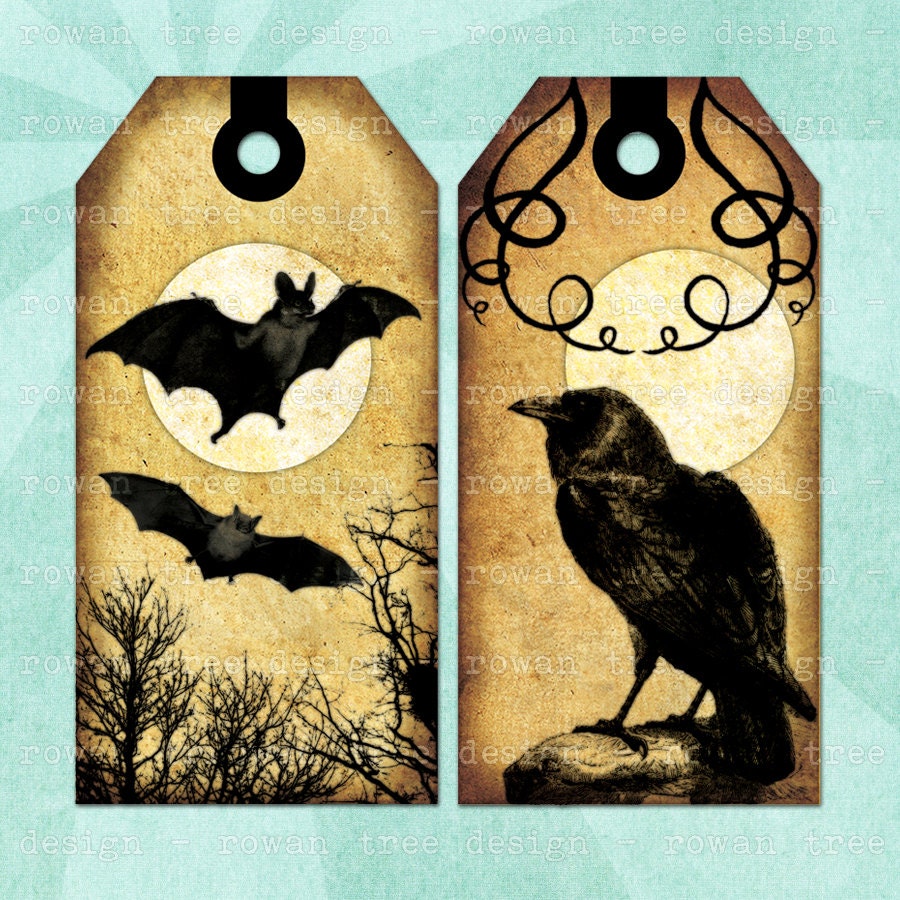Printable Tags VICTORIAN GOTHIC Digital Collage Sheet Spooky Halloween Tags and Bookmark - no. 0083