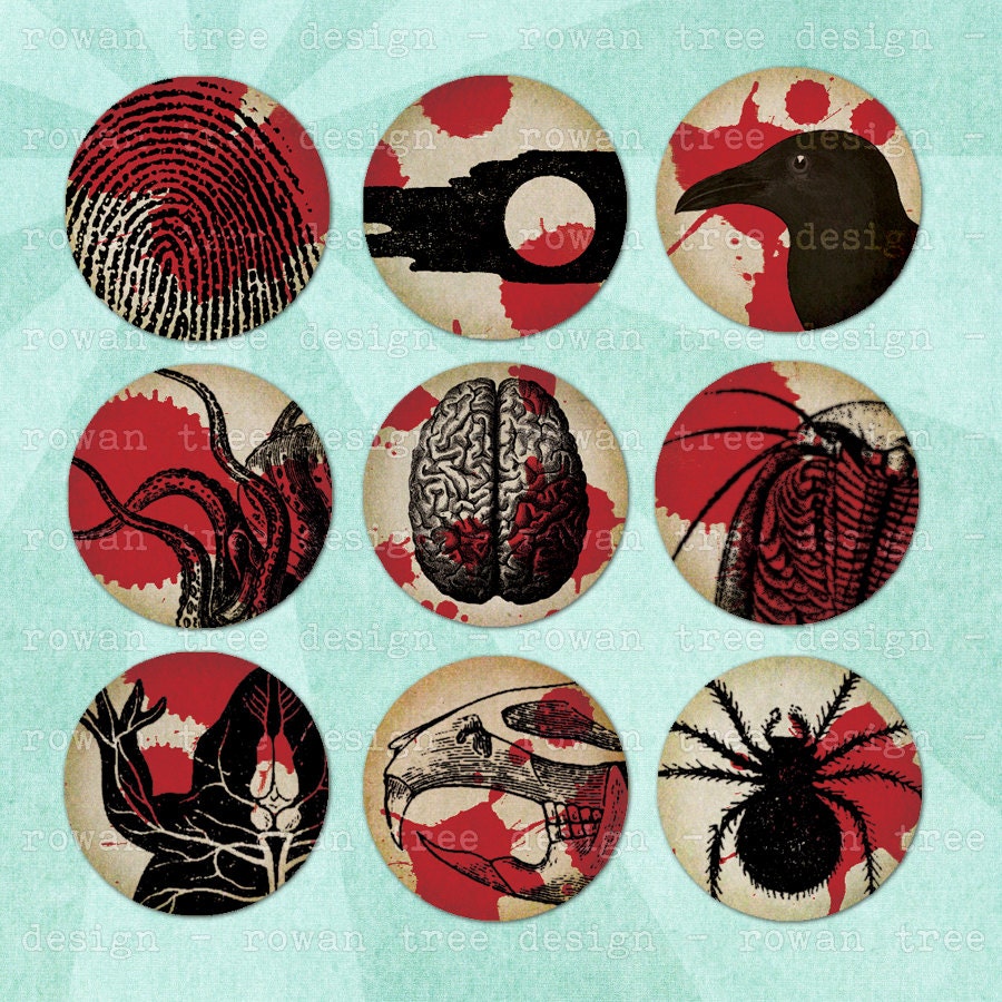 OUT, DAMNED SPOT Printable Collage Sheet 1inch Circles Blood Stained Ephemera - no. 0217