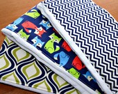Set of 3 Navy Themed Burp Cloths