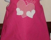 Custom made boutique appliqued monogrammed embroidered Valentine a line dress jumper or jon jon shortalls