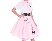 Complete Girls 8 Pc 50's Poodle Skirt Outfit Med. LIGHT PINK - You Choose Size