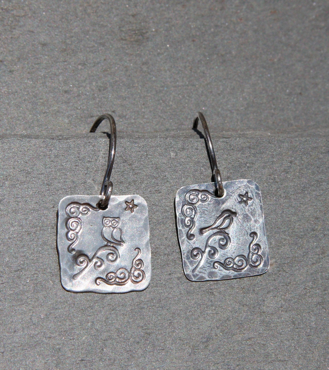 Sweet Little Owl and Songbird Nature Scene earrings