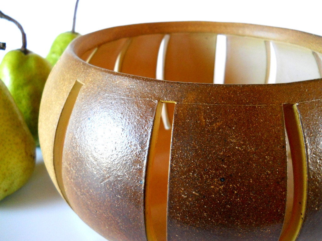 Wood fired ceramic basket, perforated fruit bowl, home decor, kitchen storage