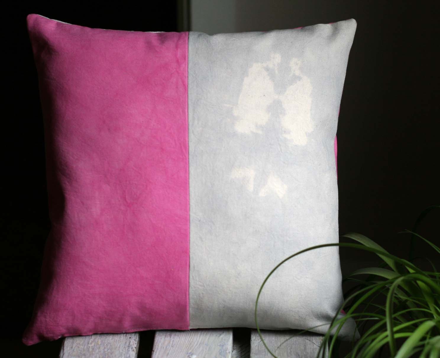 Color Block Pillow / Hand Dyed Pink and Grey