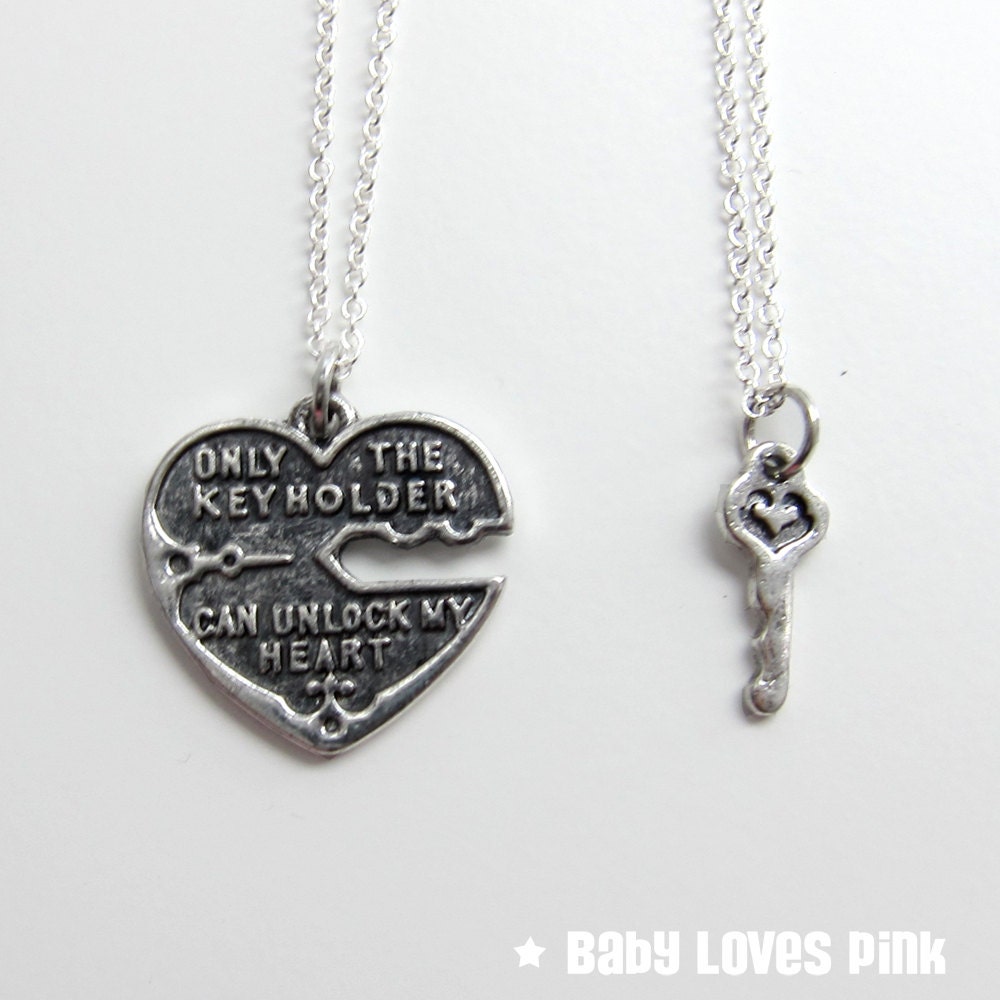 Unlock My Heart Sterling Silver Couple's Necklace - Heart and Key Couples Necklace