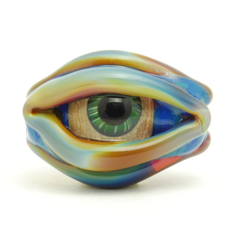 Stink Eye, 3 Sided Green Evil Eye Lampwork Glass Bead, Handmade Jewelry Supplies, Craft Supplies, OOAK, SRA