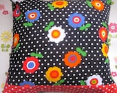 Pomme de Jour Vintage Fabric Cushion Cover - 1970s Polka Dot Flowers Fabric
