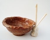 Hobbitware Bowl,Rustic Pottery, Primitive Faux Bois, Wood Grain, Cinnamon and Cream, Woodgrain