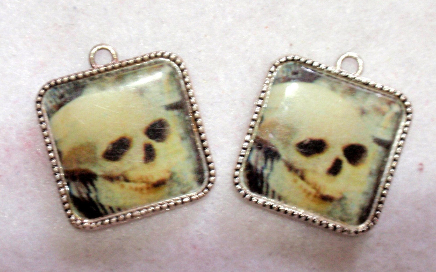 Vintage Skull Photo Charms Square Marked AAi From the Late 80s - TUTreasures