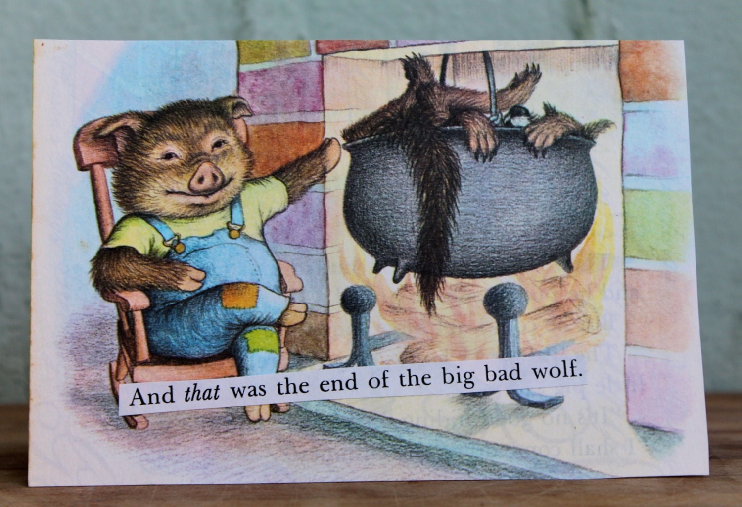End of the big bad wolf - vintage handmade card