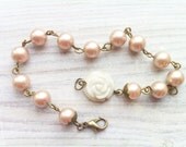 Marie Pearl Bracelet in Taupe Champagne and Brass