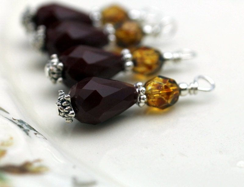 Red Teardrop Crystal and Czech Picasso Dangle Charm Drop Set