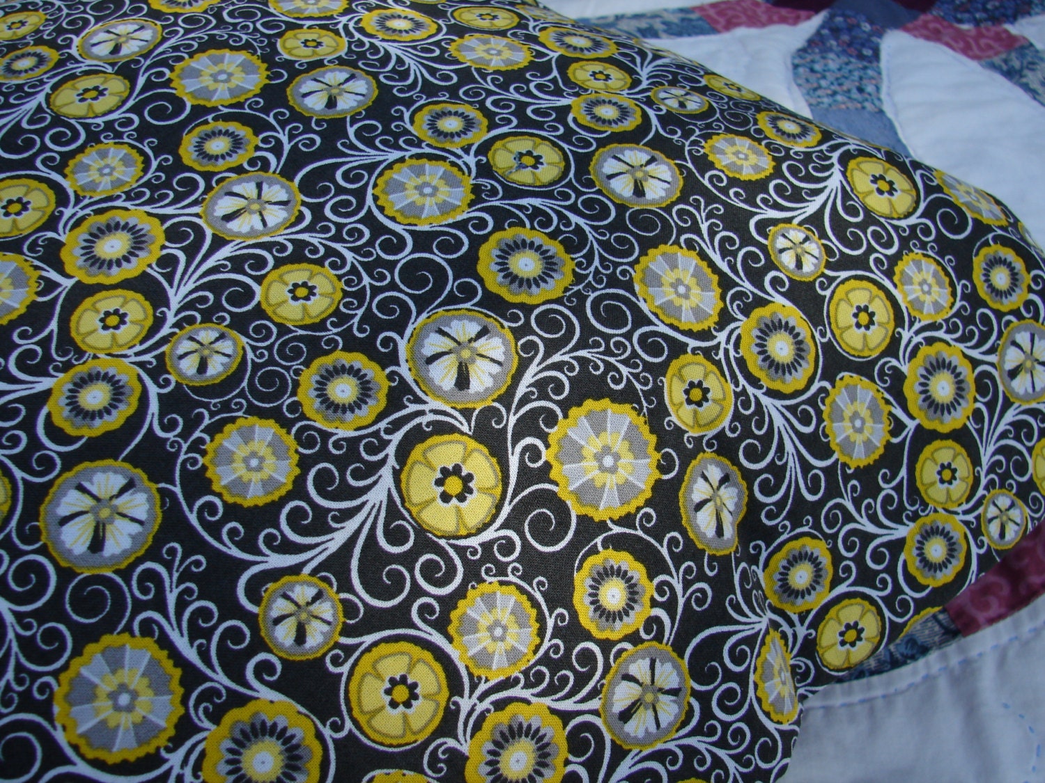Printed Cotton Pillow Cases - grey, yellow, white floral Boho Bouquet