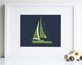 Nautical nursery decor, sailboat nursery art 8x10 print - different sizes and colors available