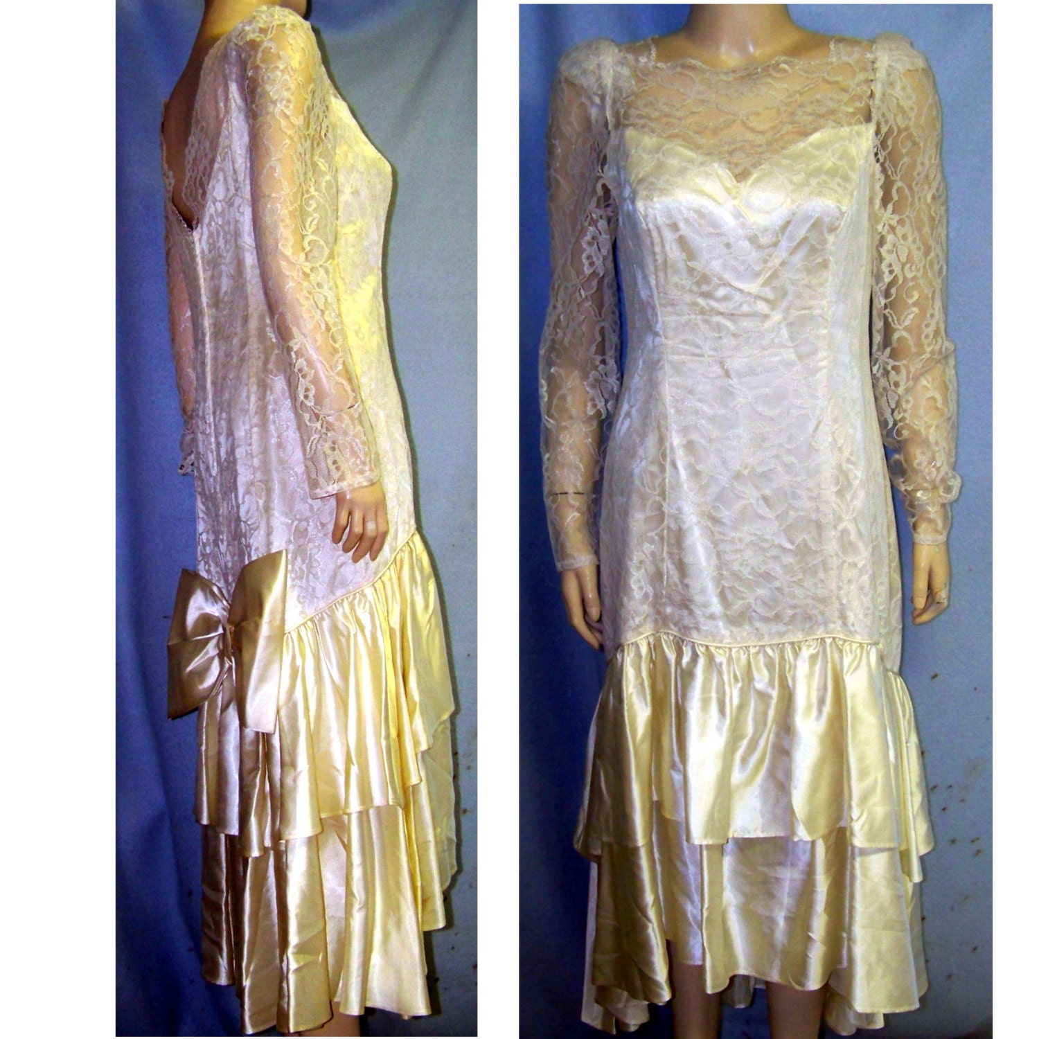 80s Gibson girl style wedding dress lace satin B36 medium size 8
