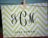 Green chevron Monogram Notecards - set of 10