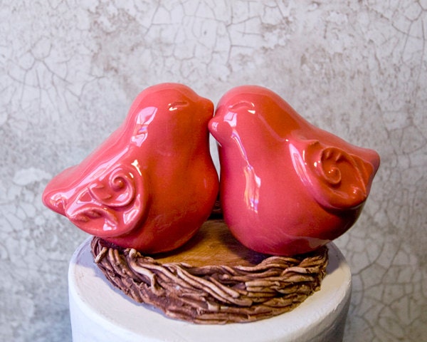 Coral Love Bird Cake Topper