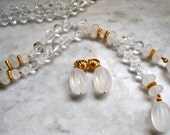 Moonstone, Crystal, Gold and Glass Beaded Lariat with Matching Dangly Earrings
