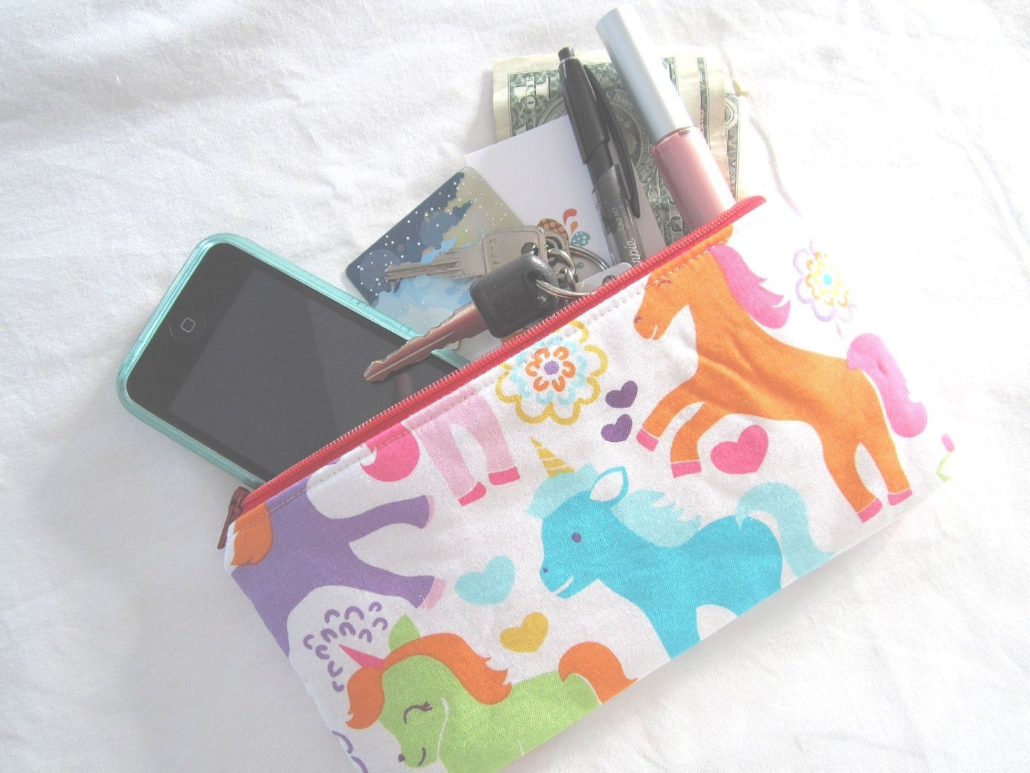 Unicorns Zippered Clutch ready to ship
