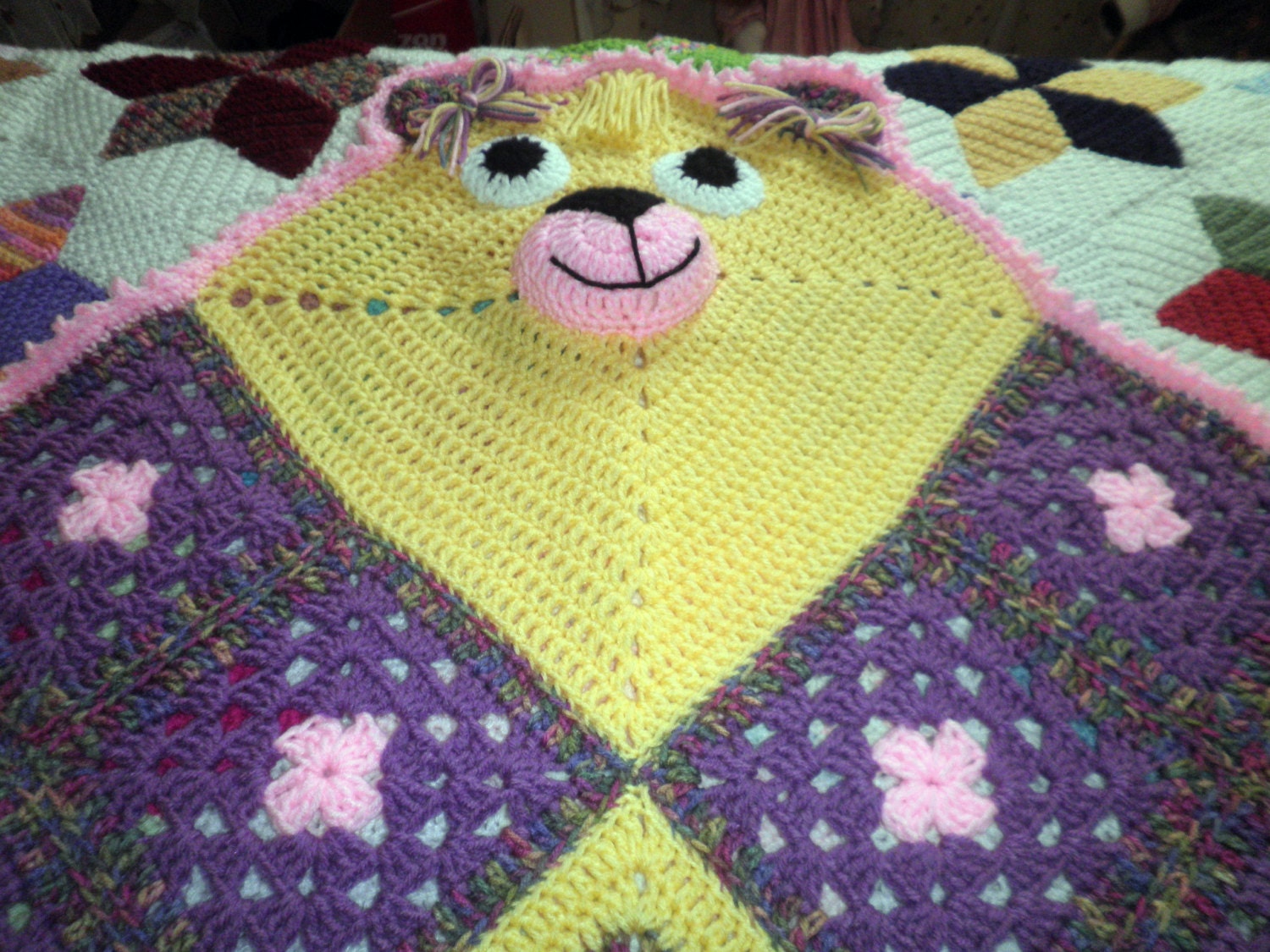 Crocheted Childs Blanket/Monet Bear