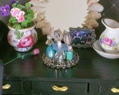 Dollhouse Miniature Perfume Bottle Set Ocean Blues Silver One Inch Scale