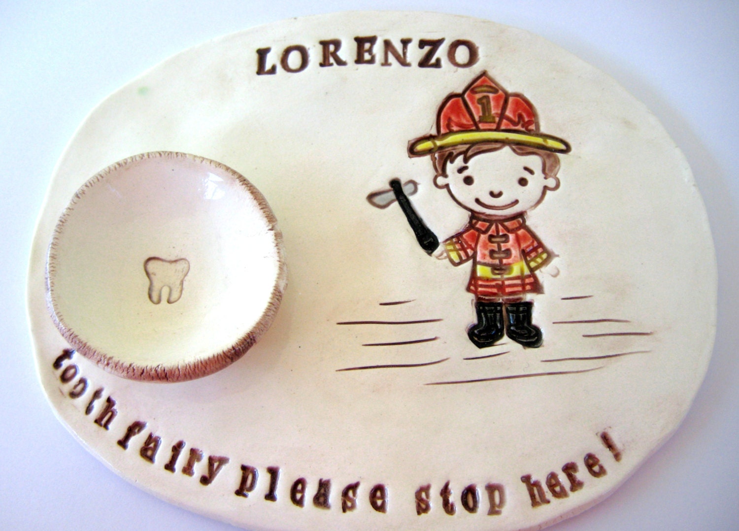 Tooth Fairy Pillow Dish Fireman Boy