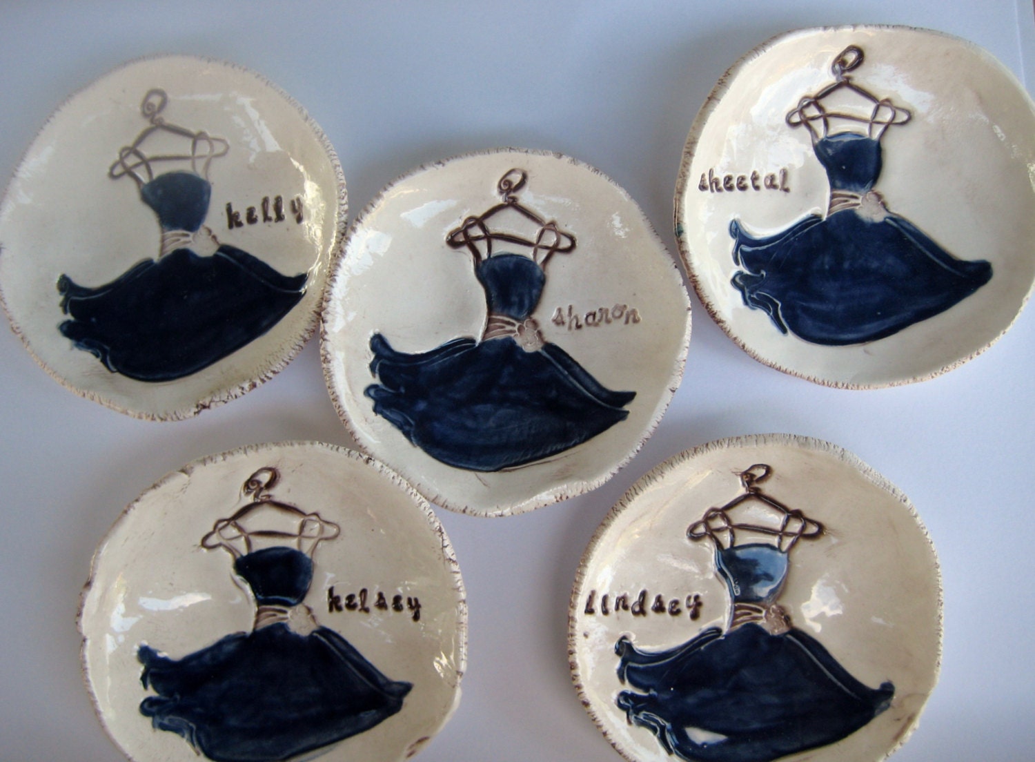 Bridesmaid Gift Dishes Short Dress with Flip  Set of Five (5) Dish Set NO. 7