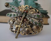 Dragonfly Dreams Floral Bracelet Cuff, Enamel Cloisonne, Rhinetsones, Metal Bonded NOT Glued, Great Comfort, Mothers Day Gift