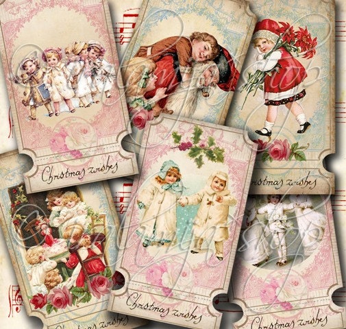CHRISTMAS WISHES TIcKETS Collage Digital Images -printable download file-