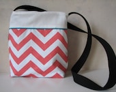 Modern Coral and Cream Chevron with Teal Cross body Hipster Bag