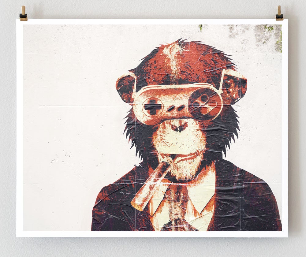Paris Graffiti, Game Monkey, Paris Photography,  French Art Prints, Brown Paris Decor, Graffiti Art, Men, Boys Room