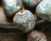GOLDEN BLUE PEBBLES .. New Picasso Czech Glass Beads (3373-st)
