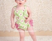 Baby Girl Sunsuit Romper Bubble with Ruffles Spring Summer  - Cottage Garden Green