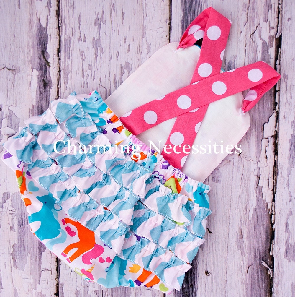 Baby Girl Sunsuit Romper Bubble with Ruffles - Magical Ponies Unicorns