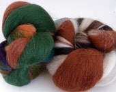 DESTASH SALE - Aurelia Wool Topknots - 2 Bumps of Blended Wool Fiber - Browns, Greens, Naturals